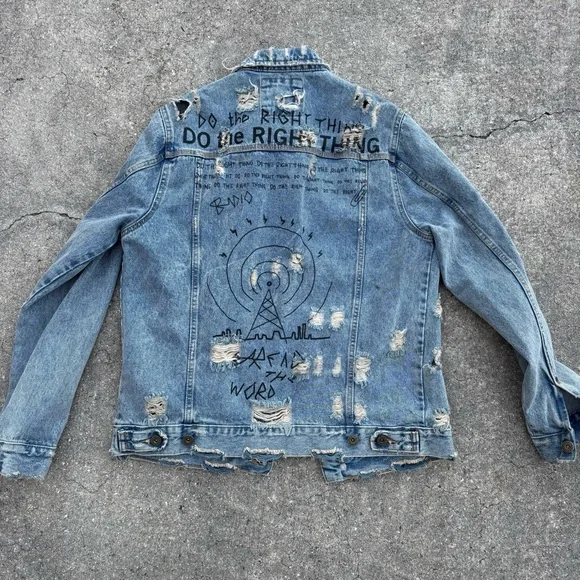 Zara Man “Do the right thing” Denim Jacket Mens L - Picture 8 of 13
